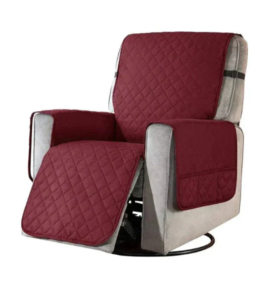 "Stretchable quilted recliner cover in grey, showcasing universal fit and plush, textured comfort for home seating protection
