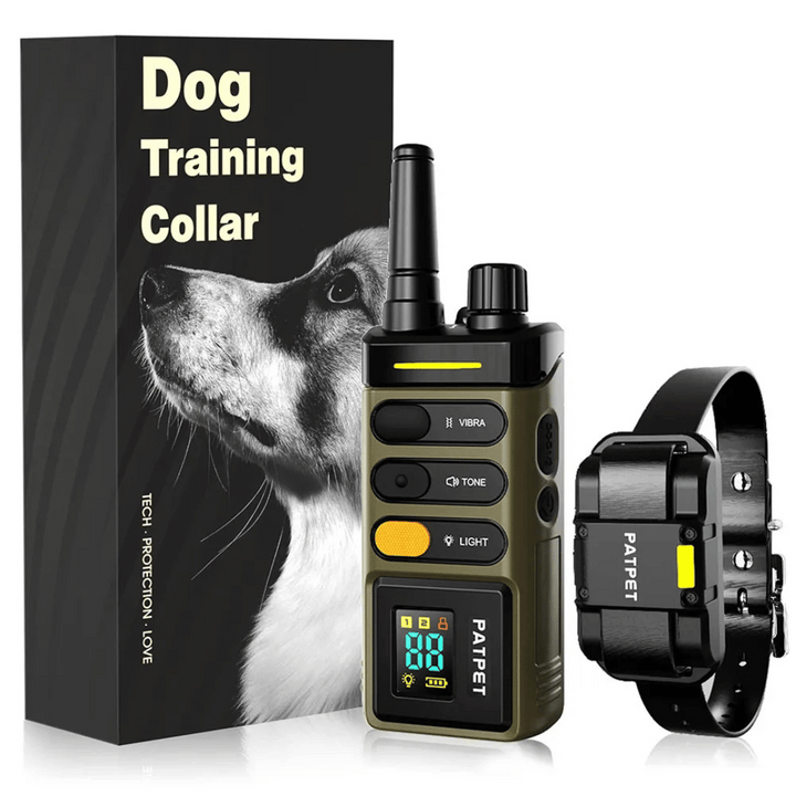 "Sturdy waterproof large dog training collar with 1 mile remote range, ideal for big breeds, shown in outdoor setting"