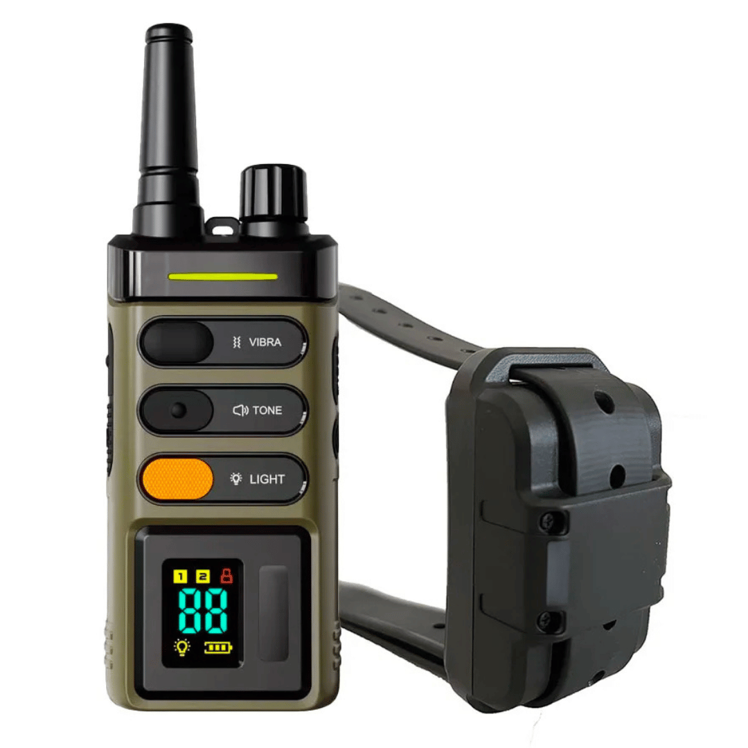 "Sturdy waterproof large dog training collar with 1 mile remote range, ideal for big breeds, shown in outdoor setting"