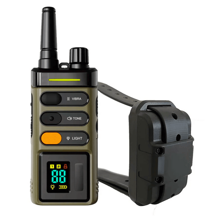 "Sturdy waterproof large dog training collar with 1 mile remote range, ideal for big breeds, shown in outdoor setting"