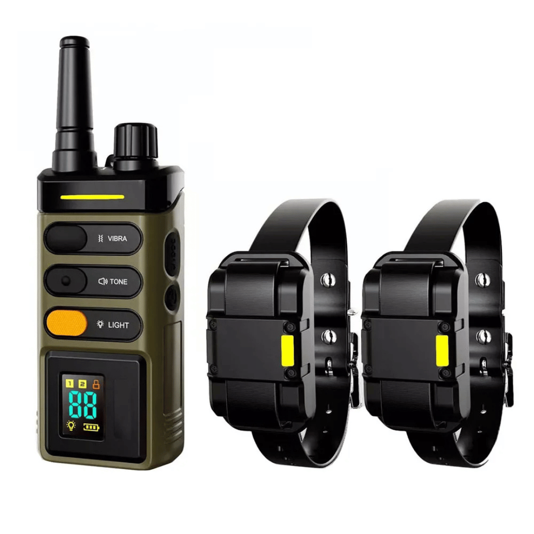 "Sturdy waterproof large dog training collar with 1 mile remote range, ideal for big breeds, shown in outdoor setting"