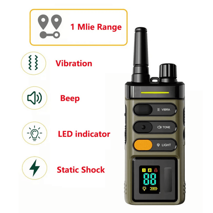 "Sturdy waterproof large dog training collar with 1 mile remote range, ideal for big breeds, shown in outdoor setting"