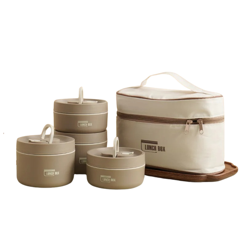 "Stylish stainless steel lunch box set with insulated bag, perfect for all ages, ensures meals stay warm and organized on-the