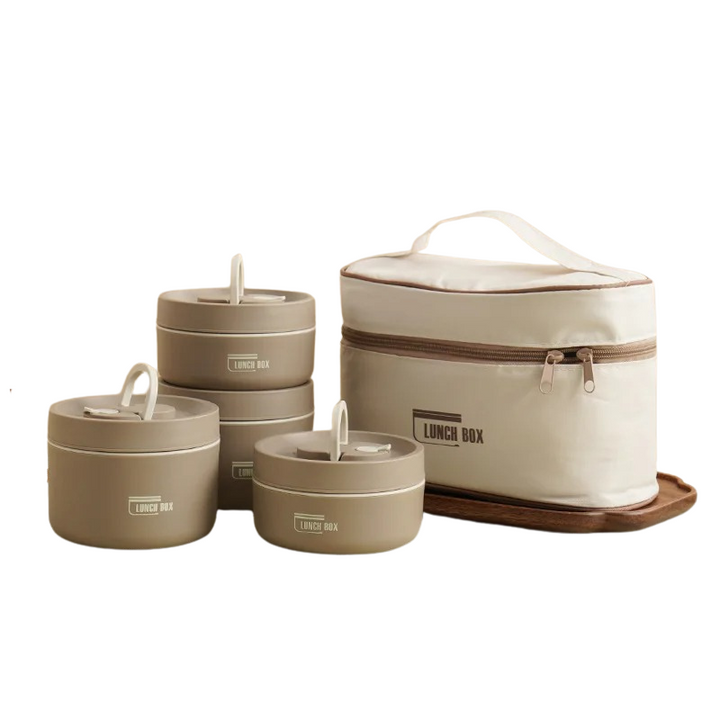 "Stylish stainless steel lunch box set with insulated bag, perfect for all ages, ensures meals stay warm and organized on-the
