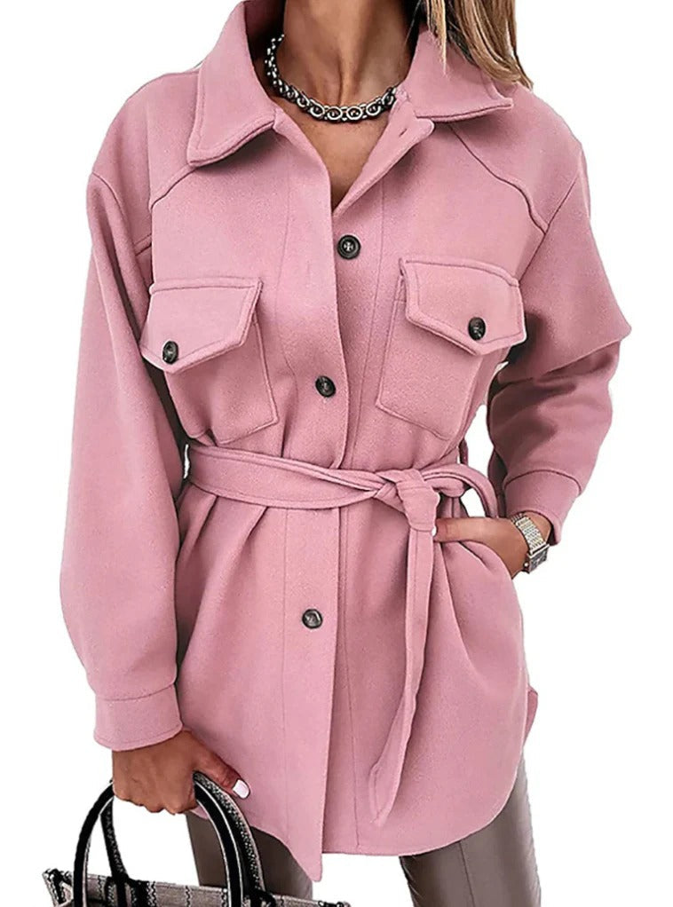 "Stylish women's mid-season jacket with slim fit, zip closure, in spring shades enhancing a chic and modern silhouette."