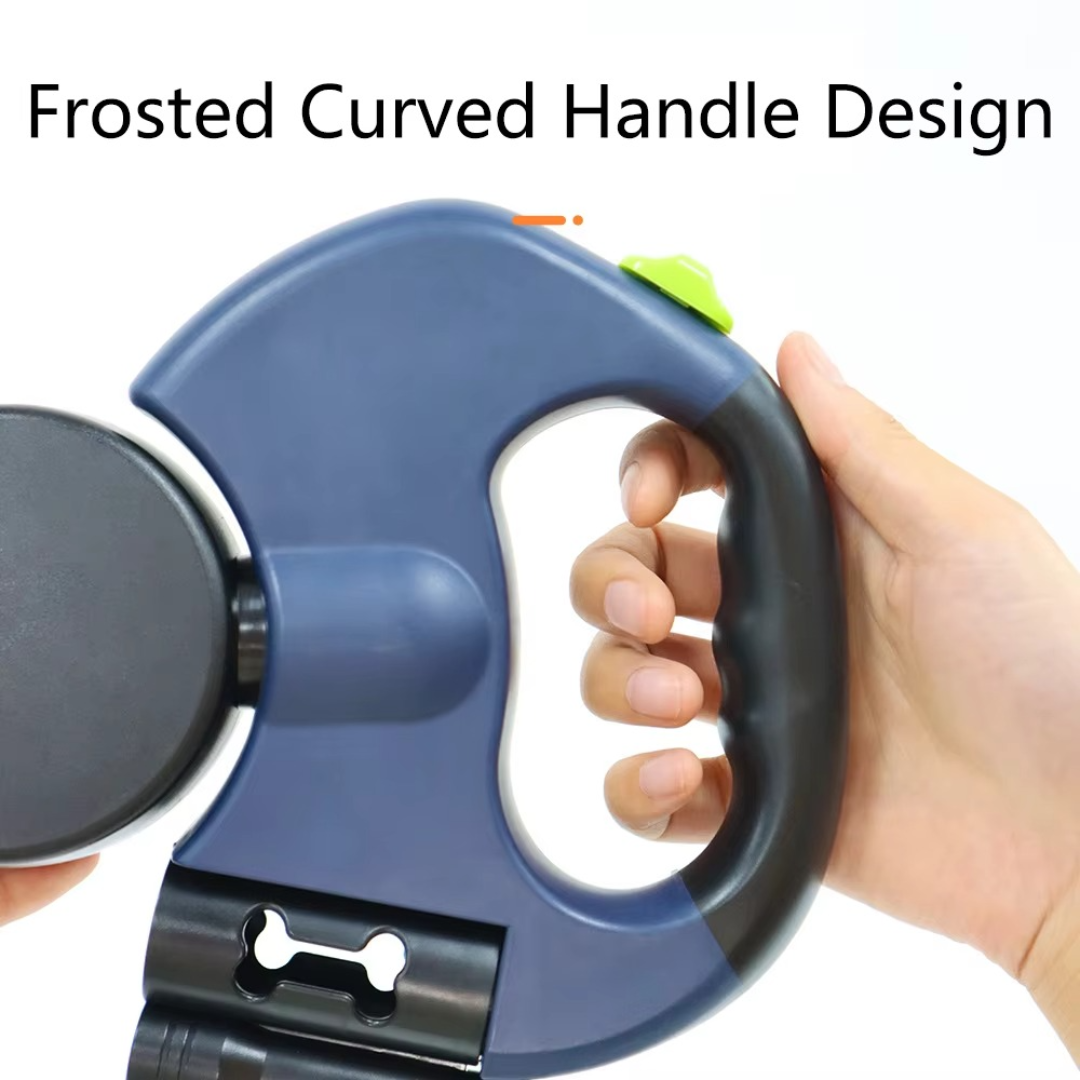 "Tangle-free dual dog leash with LED light for safe walks, featuring 360° swivel, ergonomic handle, and color-coded leads."