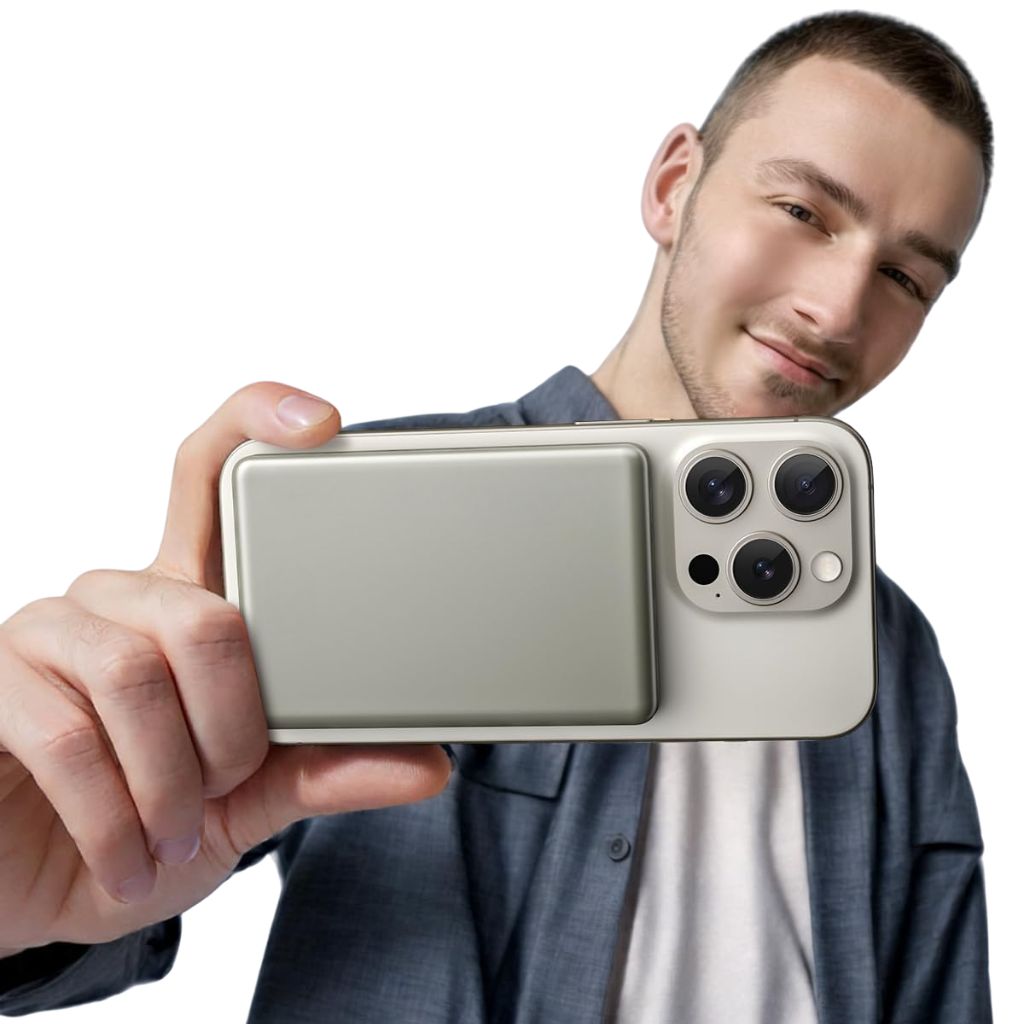 Ultra-slim aluminum power bank with sleek design, available in black, gray, or purple; ideal for portable device charging.