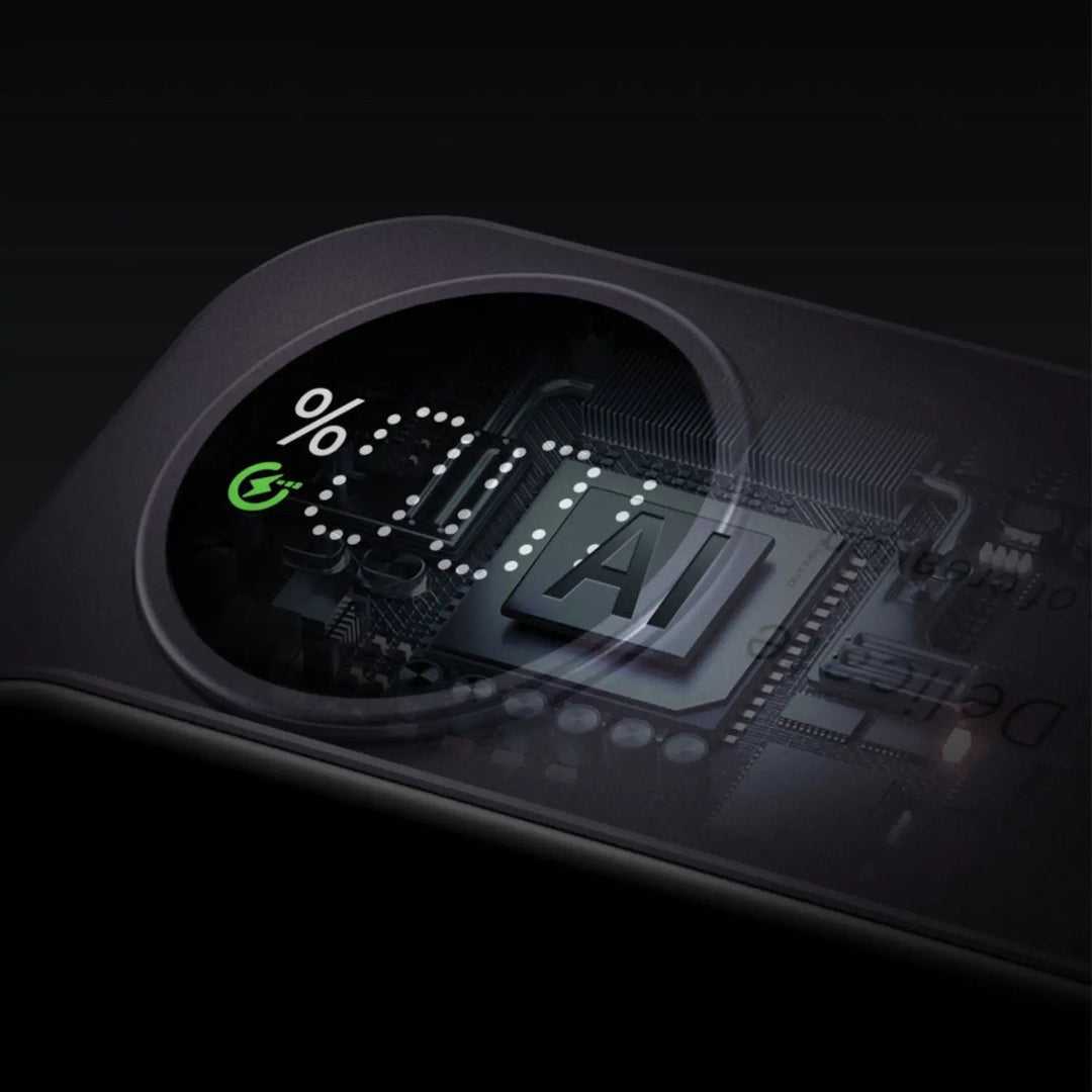 Ultra-slim magnetic wireless power bank for iPhones, 5000/10000mAh, sleek design, in Black, Green, Purple.