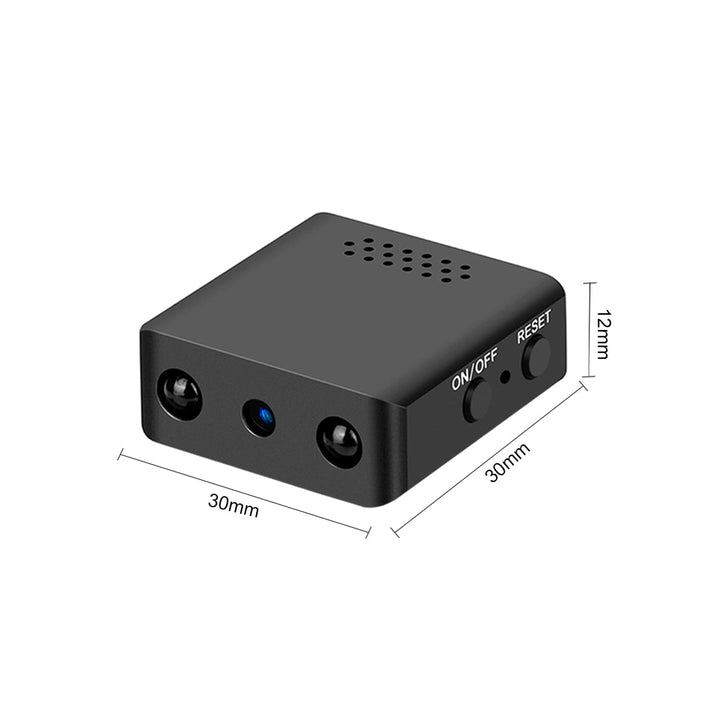 "Ultra-small micro HD video camera with motion detection, compact and sleek for discreet home monitoring."