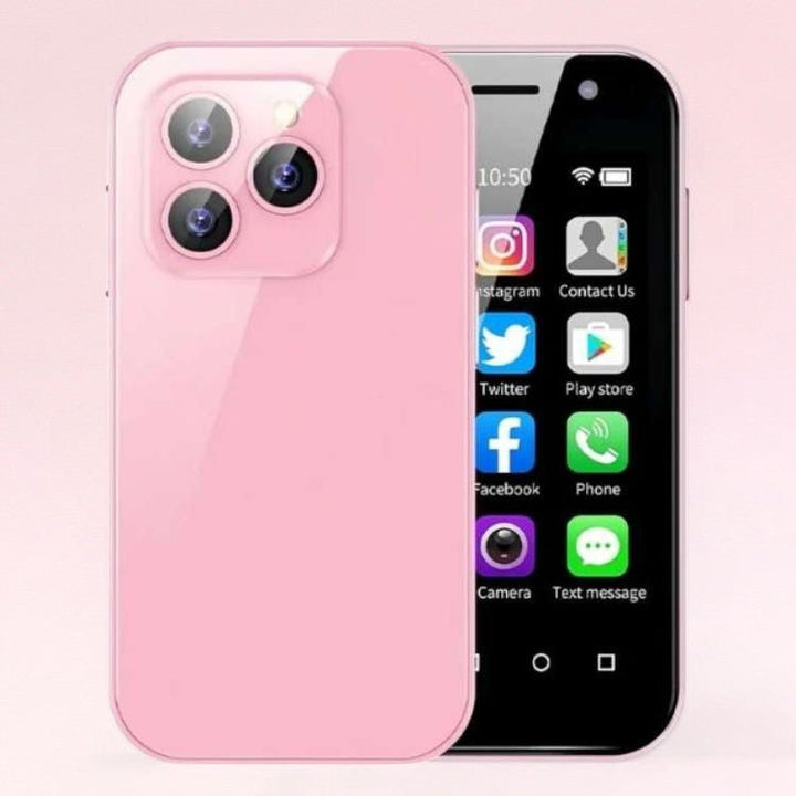 "UltraLite Compact Mini Phone, 3.0 inch HD, smooth edges, lightweight travel-friendly, with Bluetooth, sleek design."
