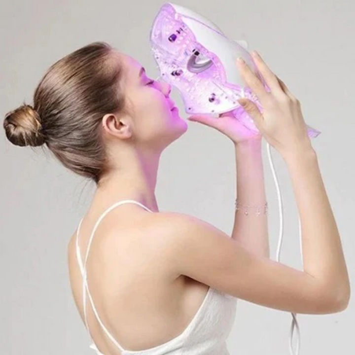 "Unisex 7 Colours LED Photon Light Therapy Mask with Neck for skincare, featuring adjustable LED lights and neck coverage."