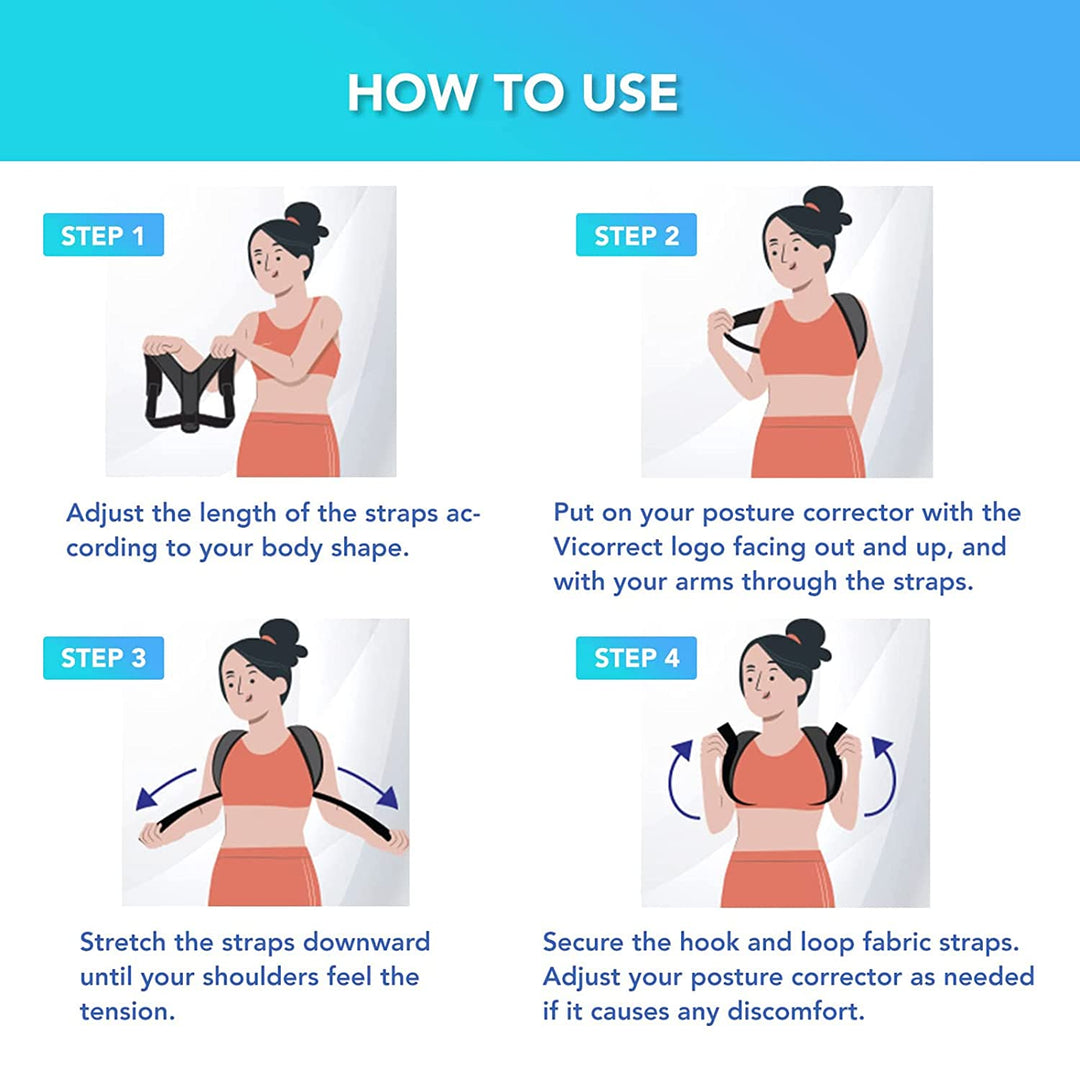 "Unisex adjustable back brace posture corrector, sleek black neoprene, ideal for men and women, promotes better posture."