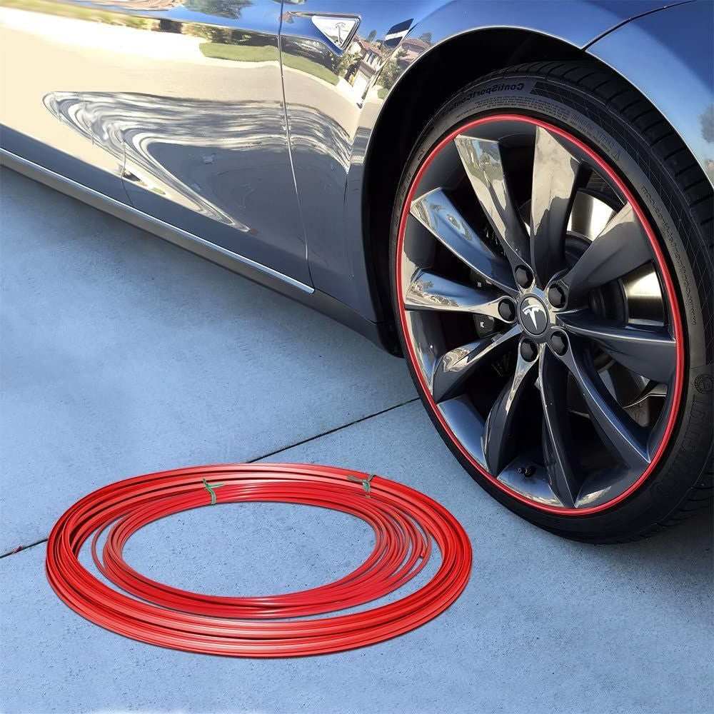 "Unisex alloy wheel rim protector, high adhesion, prevents kerb scrapes, vibrant colors, DIY installation, durable rubber."