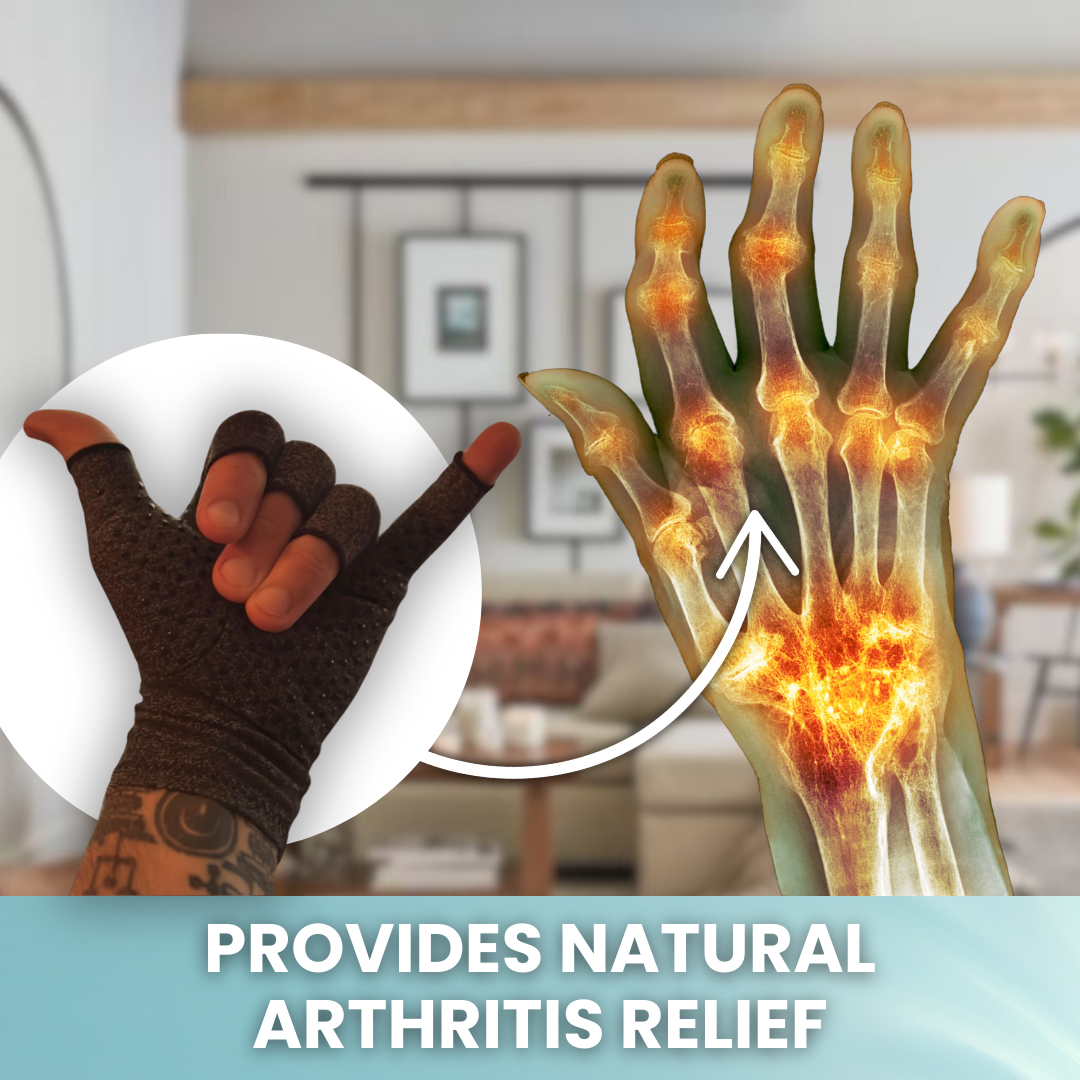 "Unisex arthritis compression gloves with grips, showcasing sleek design and textured grips for joint pain relief and stabili