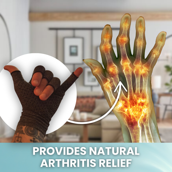 "Unisex arthritis compression gloves with grips, showcasing sleek design and textured grips for joint pain relief and stabili