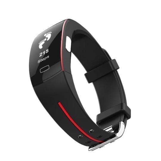 Unisex Blood Pressure Smart Watch with Heart Rate Monitor in black/red. Sleek design, ideal for health tracking and alerts.