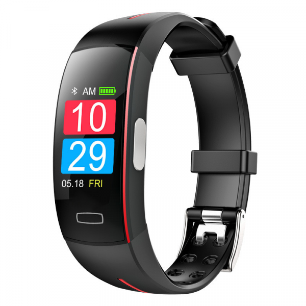 Unisex Blood Pressure Smart Watch with Heart Rate Monitor in black/red. Sleek design, ideal for health tracking and alerts.