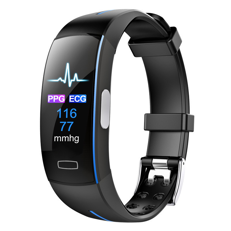 Unisex Blood Pressure Smart Watch with Heart Rate Monitor in black/red. Sleek design, ideal for health tracking and alerts.