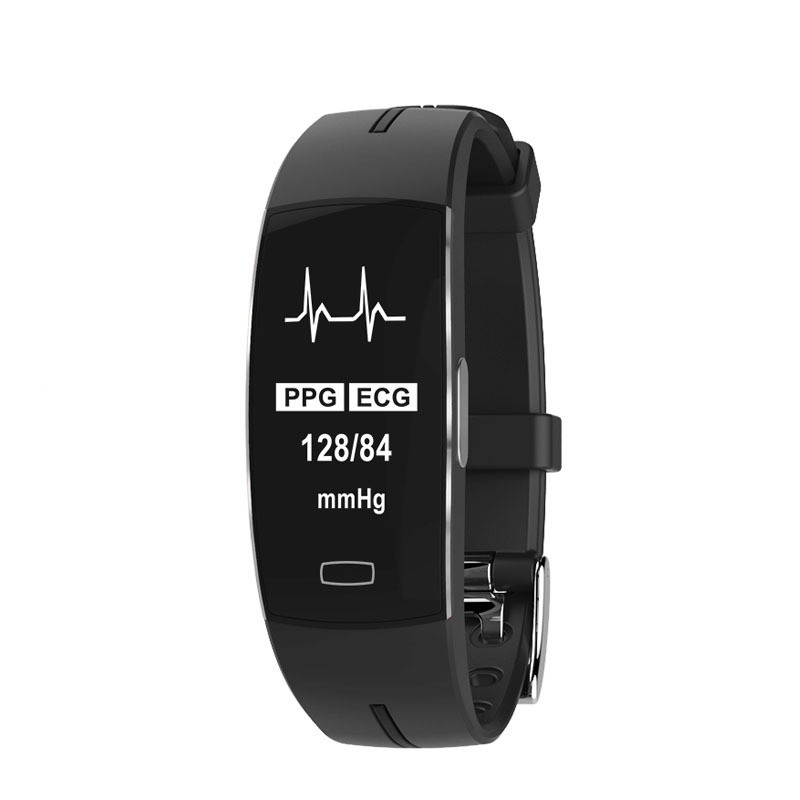 Unisex Blood Pressure Smart Watch with Heart Rate Monitor in black/red. Sleek design, ideal for health tracking and alerts.