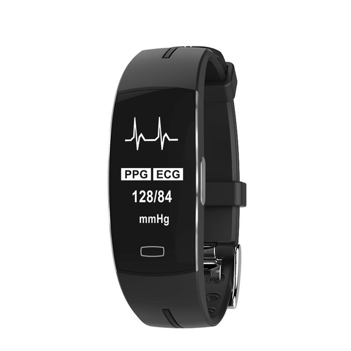 Unisex Blood Pressure Smart Watch with Heart Rate Monitor in black/red. Sleek design, ideal for health tracking and alerts.
