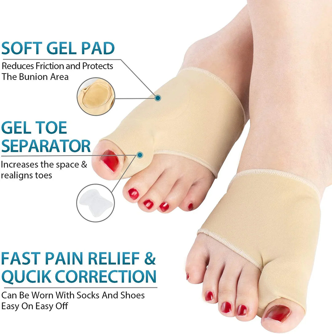 "Unisex bunion relief silicone corrector with gel padding, offers pain relief and toe alignment with durable medical grade si