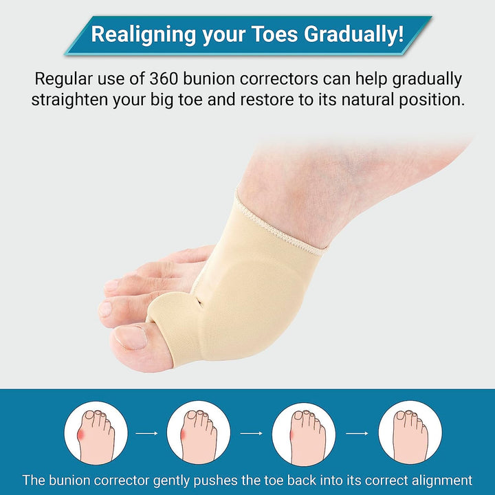 "Unisex bunion relief silicone corrector with gel padding, offers pain relief and toe alignment with durable medical grade si