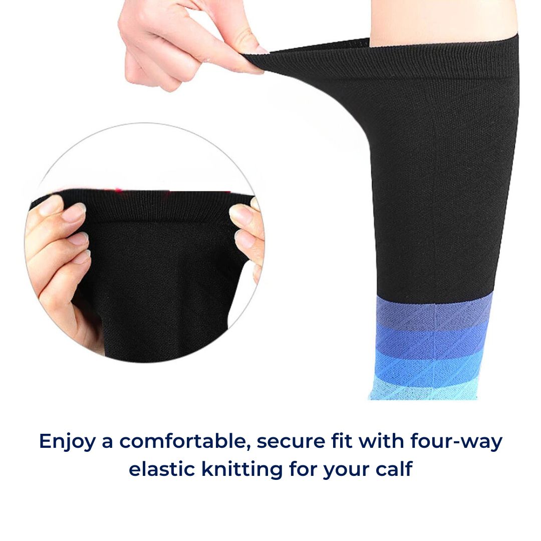 "Unisex calf compression sleeves in sleek design for enhanced circulation, available in various colors for pain relief and co