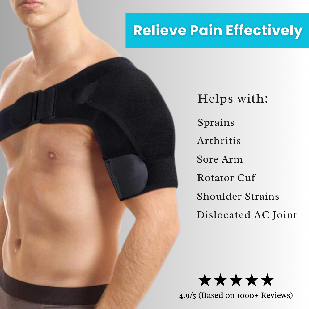 Unisex compression shoulder brace for pain relief, adjustable fit, breathable fabric, ideal for injury recovery and support.