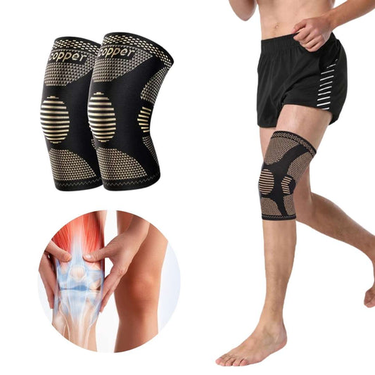 Unisex CopperFlex knee sleeve with copper-infused fabric, providing compression, support, and pain relief for active lifestyl