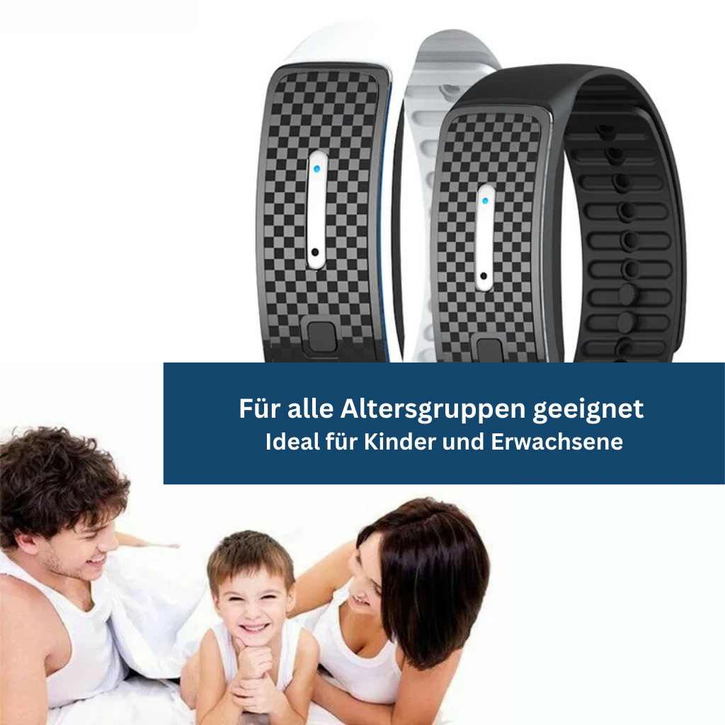 "Unisex eco-friendly mosquito repellent bracelet in black, adjustable strap, sleek design, effective outdoor protection."