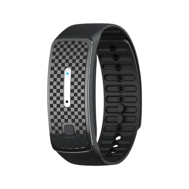 "Unisex eco-friendly mosquito repellent bracelet in black, adjustable strap, sleek design, effective outdoor protection."