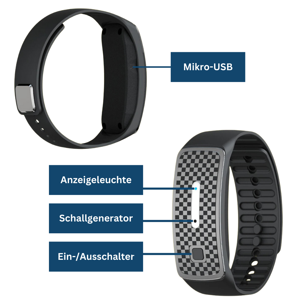"Unisex eco-friendly mosquito repellent bracelet in black, adjustable strap, sleek design, effective outdoor protection."