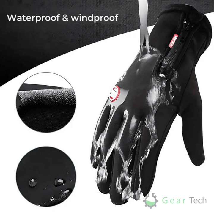 "Unisex electric thermal winter gloves, sleek black, waterproof, touchscreen fingers, USB-heated pads for ultimate warmth."