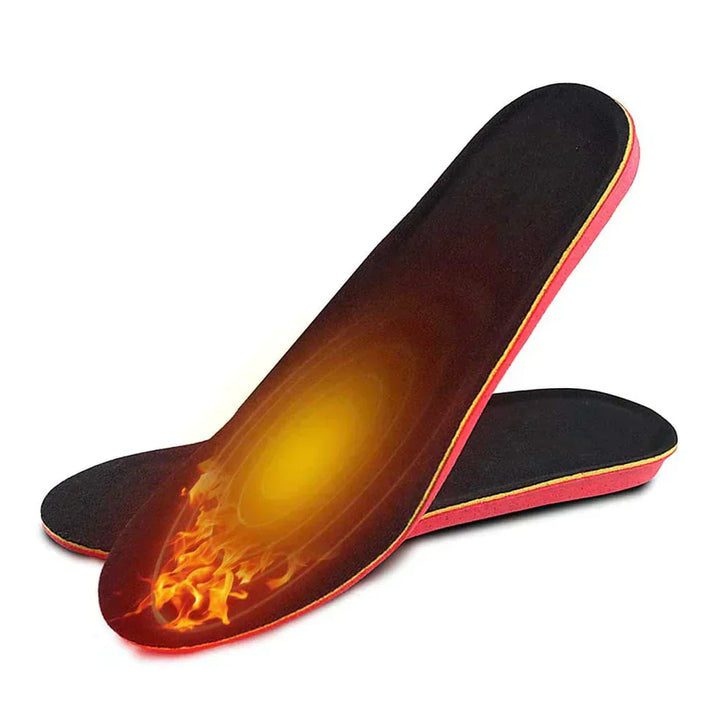 "Unisex electric warming foot insoles, sleek design, ideal for cold weather adventures, remote-controlled heat settings."