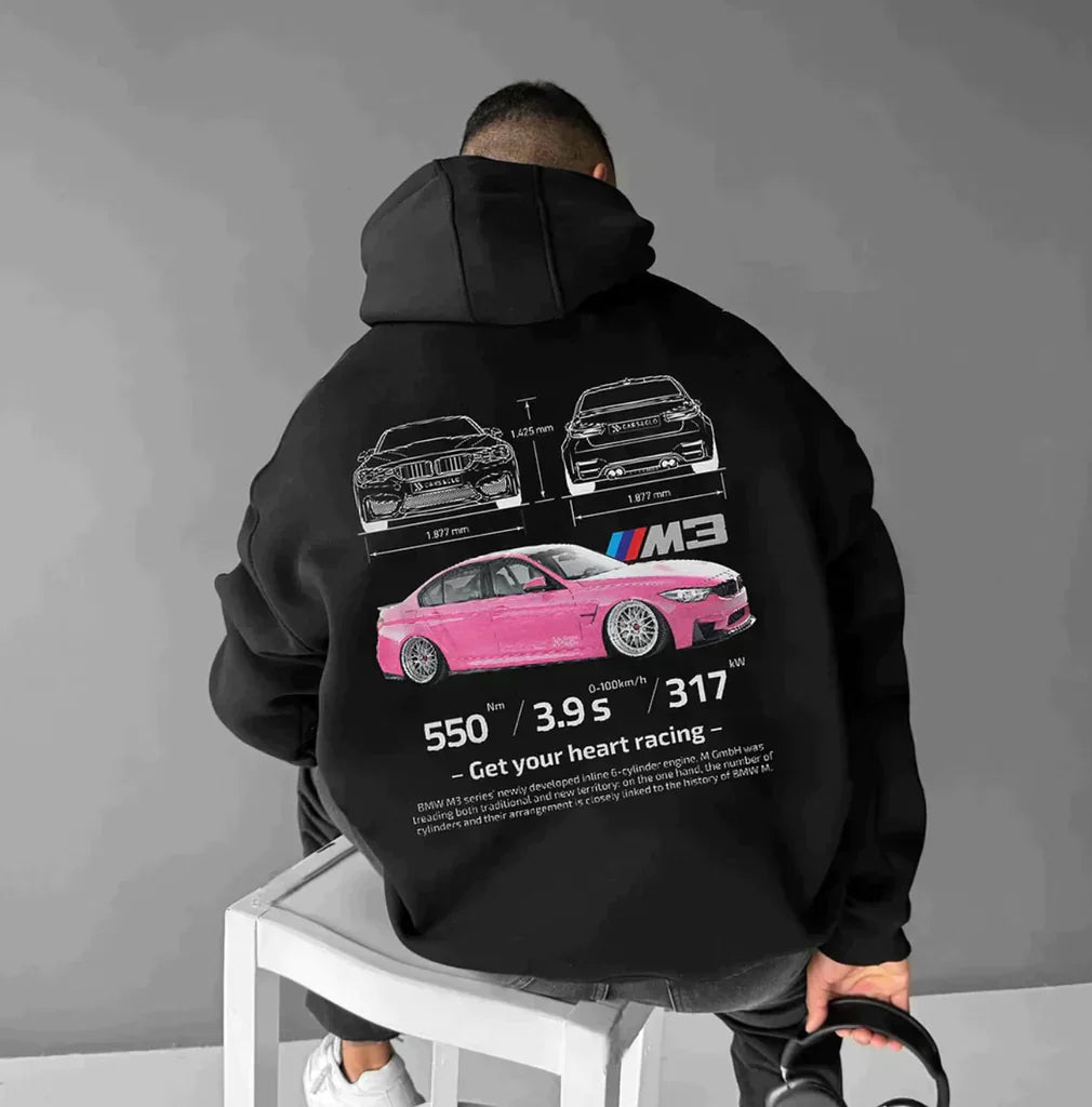 "Unisex oversized racing hoodie with bold accents, relaxed fit, and sporty design for all-day comfort and style."