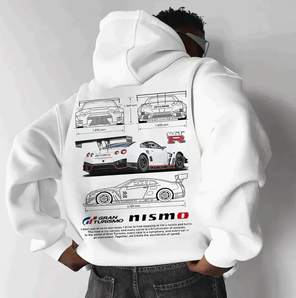 "Unisex oversized racing hoodie with bold accents, relaxed fit, and sporty design for all-day comfort and style."