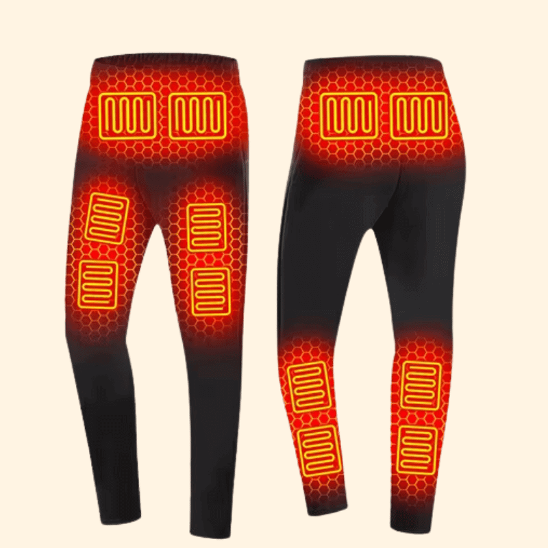 "Unisex rechargeable heated thermal underwear, winter base layer, sleek fit, black color, for outdoor activities."