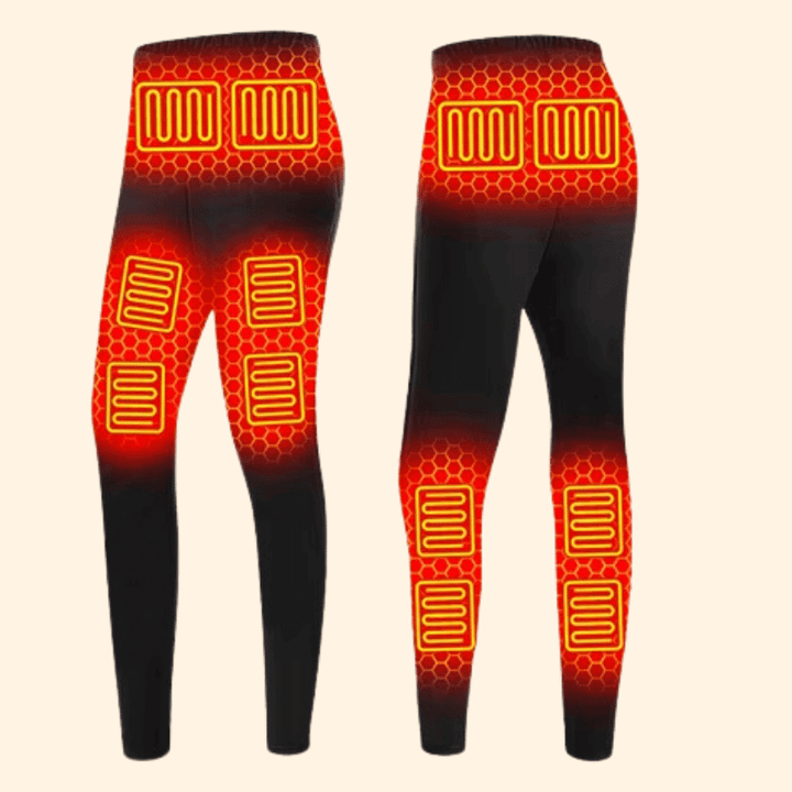 "Unisex rechargeable heated thermal underwear, winter base layer, sleek fit, black color, for outdoor activities."