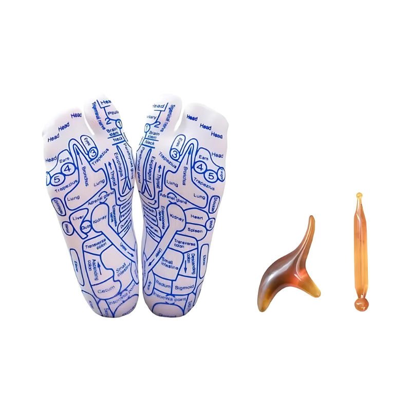 Unisex therapeutic massage socks with acupressure, soft material, green and orange, pain relief and relaxation benefits.