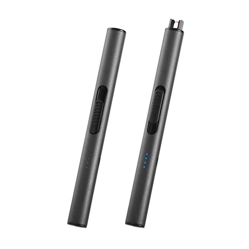 "USB rechargeable electric lighter, sleek and compact design, ideal for lighting candles and grills, windproof function."