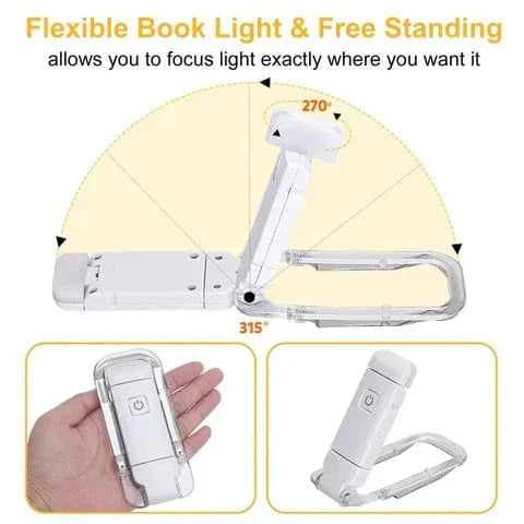 "USB Rechargeable Flex Reading Light with adjustable LED, lightweight design, and flexible positioning for comfortable readin