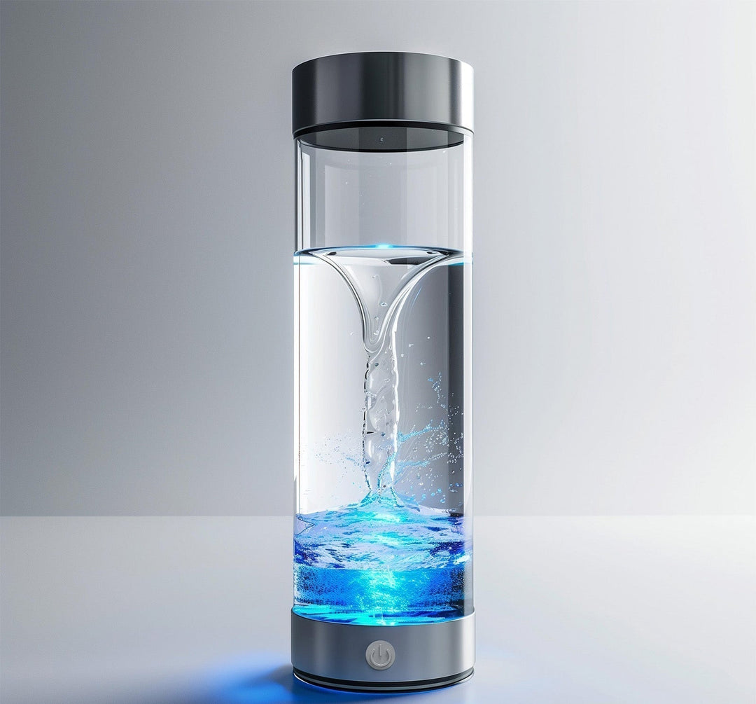 "USB rechargeable hydrogen water bottle, sleek design, enhances wellness, infuses water with molecular hydrogen, anti-inflamm