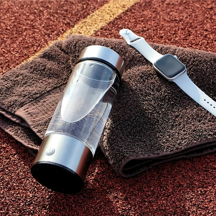 "USB rechargeable hydrogen water bottle, sleek design, enhances wellness, infuses water with molecular hydrogen, anti-inflamm