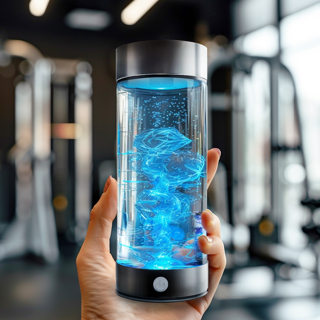 "USB rechargeable hydrogen water bottle, sleek design, enhances wellness, infuses water with molecular hydrogen, anti-inflamm