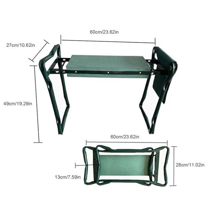 "Versatile 2-in-1 gardening kneeler seat with cushioned support, foldable design, and side pockets for easy garden use."