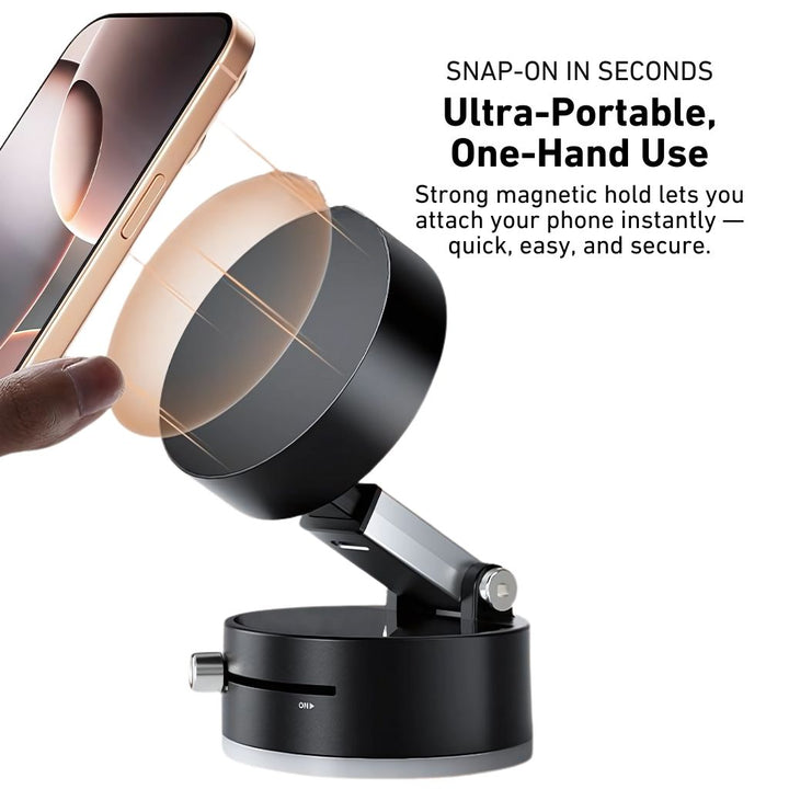 "Versatile magnetic phone mount with 360° rotation on desk, sleek design, modern and flexible for convenient phone positionin