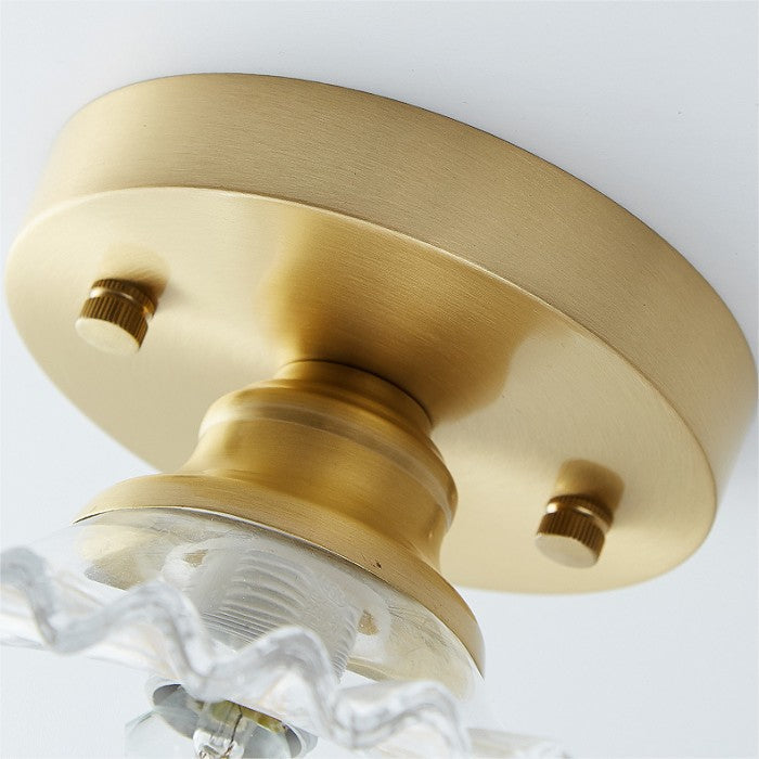 "Vintage glass ceiling lamp with ribbed petals in green and clear finish, elegant and timeless for home lighting decor."