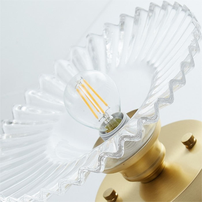"Vintage glass ceiling lamp with ribbed petals in green and clear finish, elegant and timeless for home lighting decor."