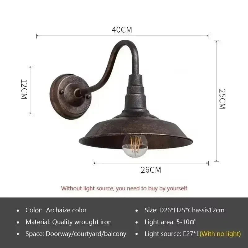 "Vintage-style Retro LED Wall Light with wrought iron, ideal for indoor/outdoor decor, available in multiple colors."