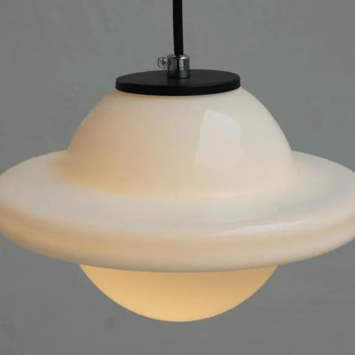 "Vintage white milk glass pendant light with geometric jar design in pristine white, perfect for various decor styles."